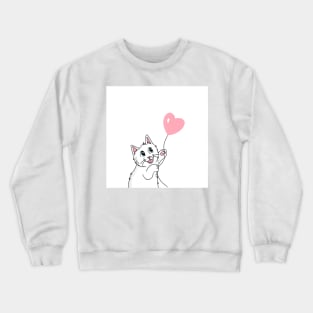 Sweet white cat with heart balloon Crewneck Sweatshirt